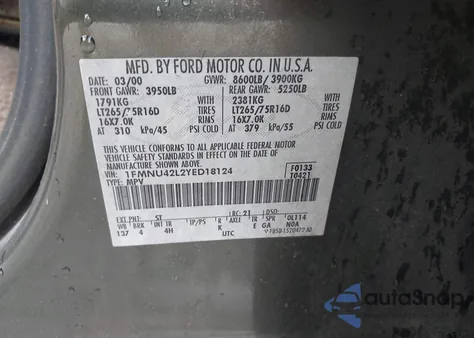 2000 Ford Excursion Limited from USA, damaged, VIN 1FMNU42L2YED18124